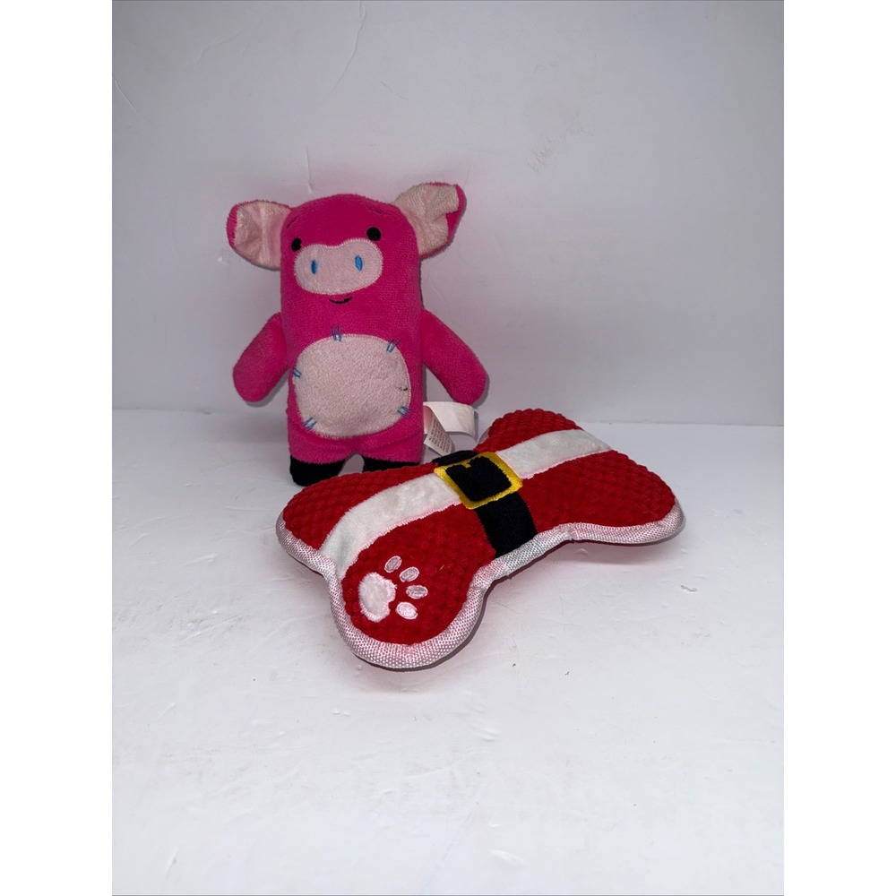 Dan Dee Collector's Choice Pink Pig and Santa Bone Plush Pet Toy Set 2pc